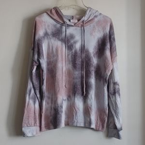 Freeloader Drawstring Knit Hoodie In Taupe Cloud Tie Dye Large